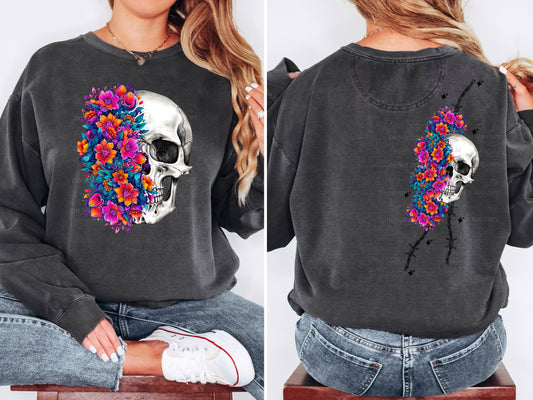 Bright Floral Skull (spine/sleeve included) : PNG