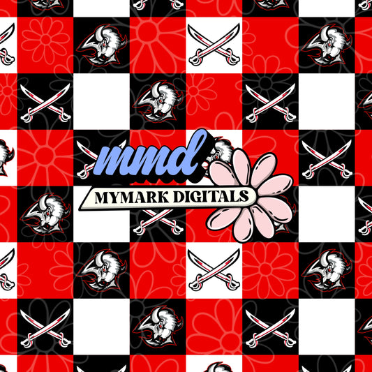 Retro Buffalo Hockey Checker Seamless | Repeating Pattern