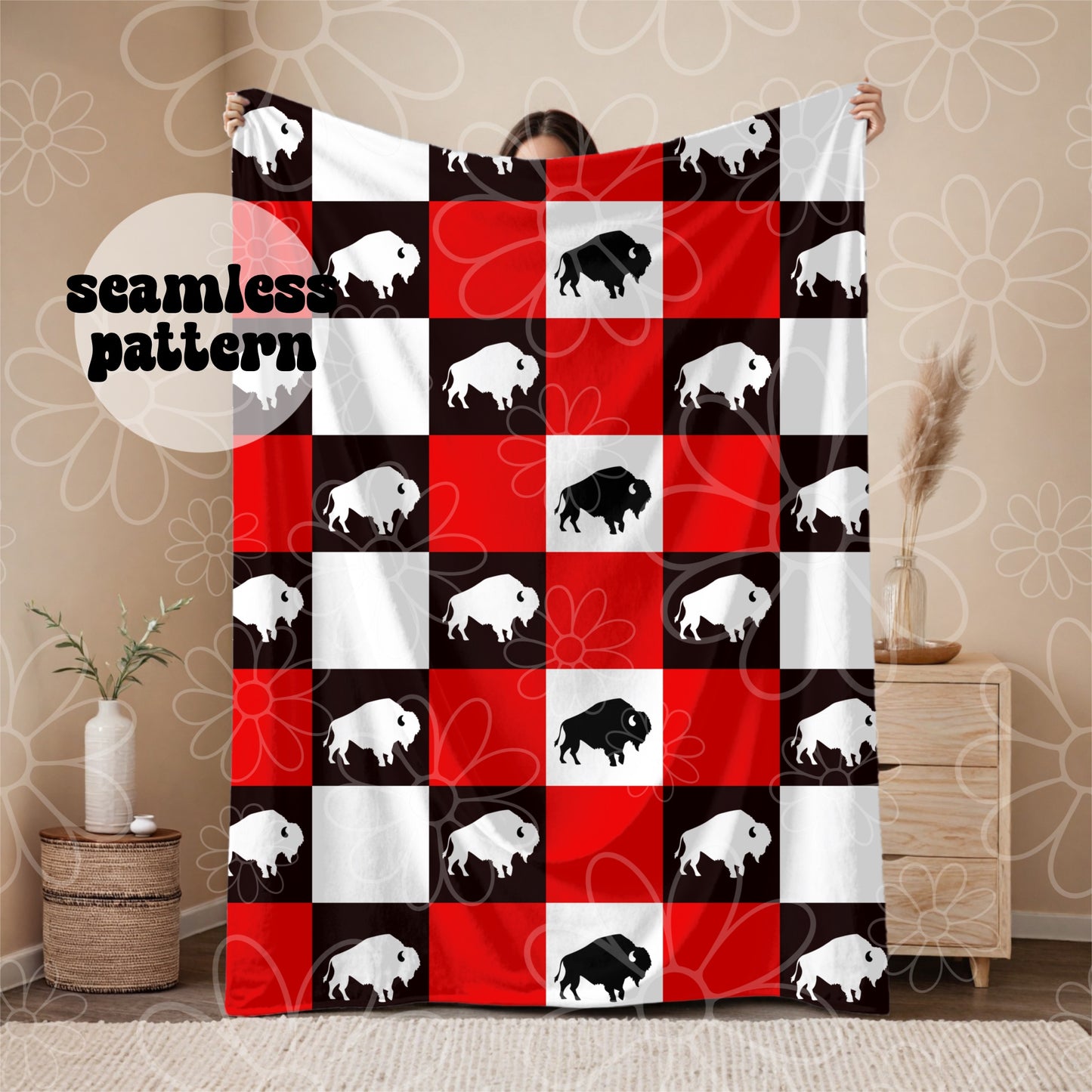 Retro Buffalo Hockey Checker Seamless | Repeating Pattern