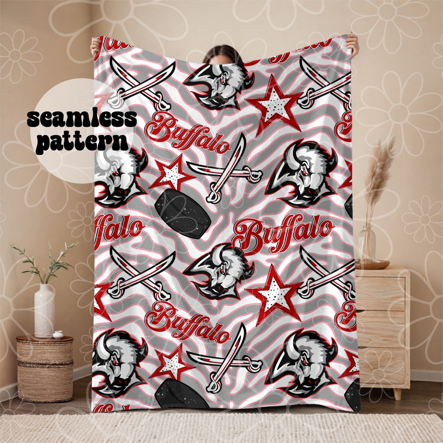 Buffalo Hockey Retro Seamless | Repeating Pattern