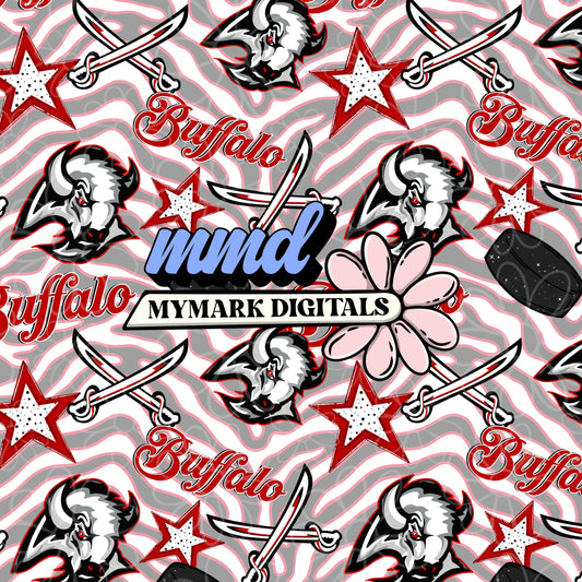 Buffalo Hockey Retro Seamless | Repeating Pattern