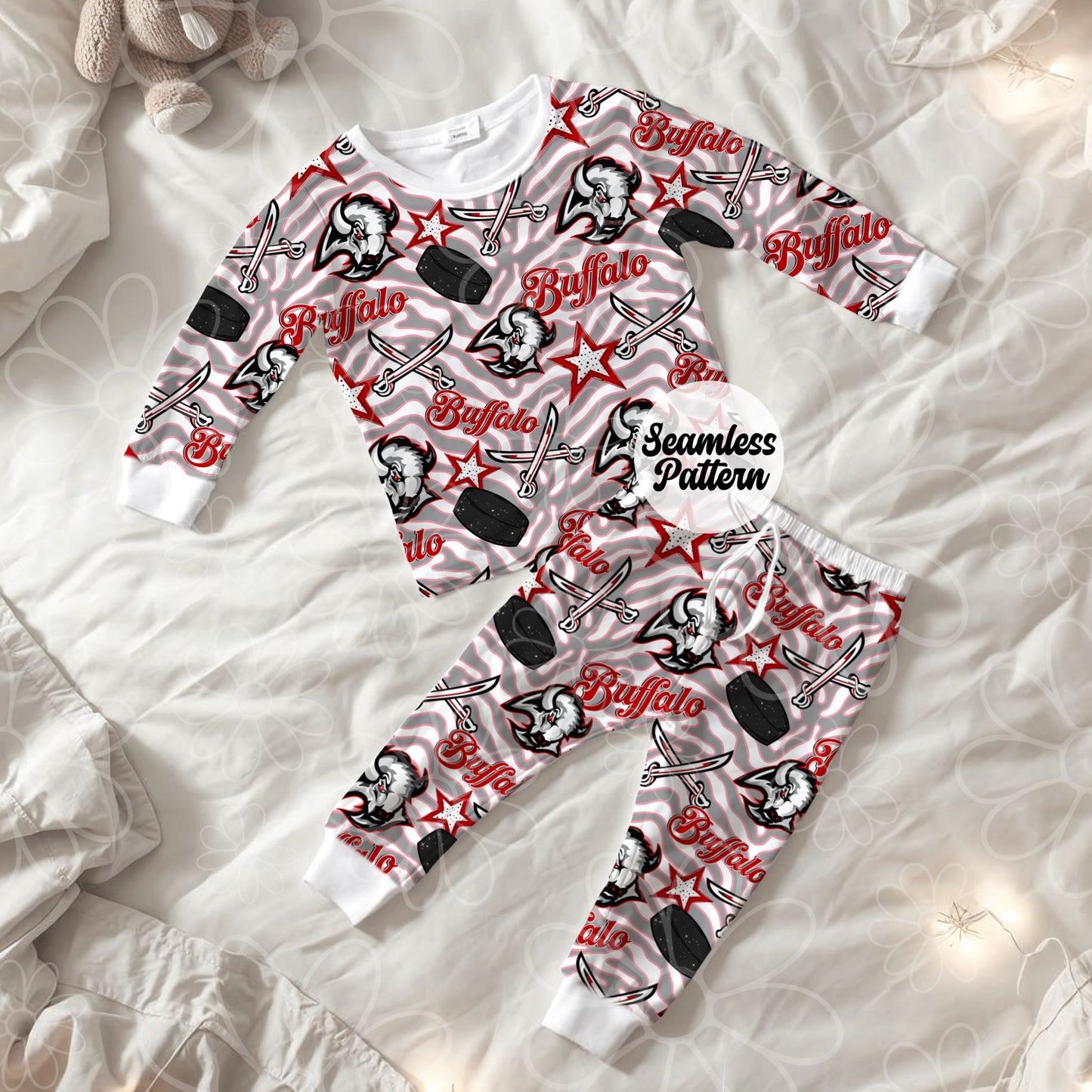 Buffalo Hockey Retro Seamless | Repeating Pattern