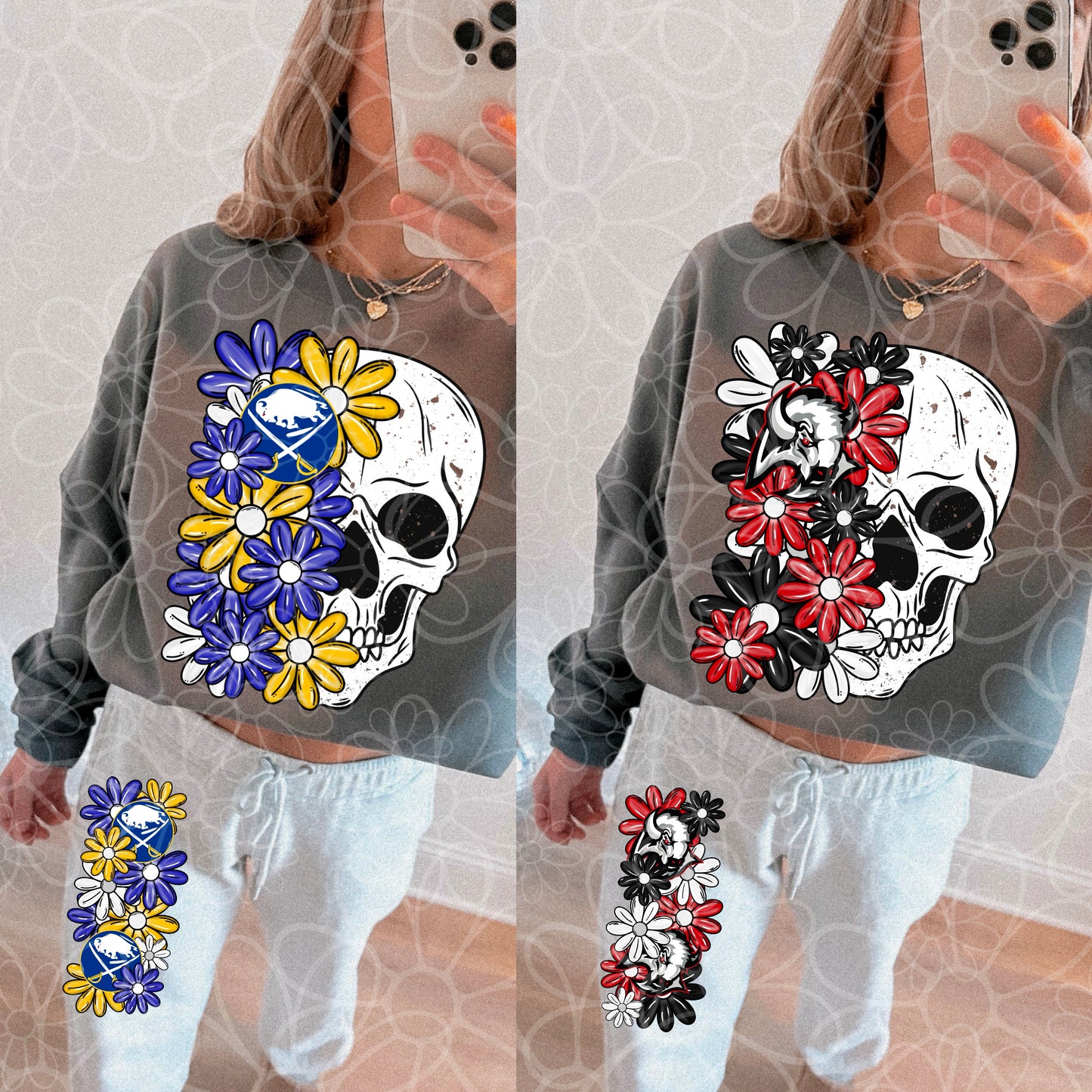 Buffalo Hockey - Skull Half Floral