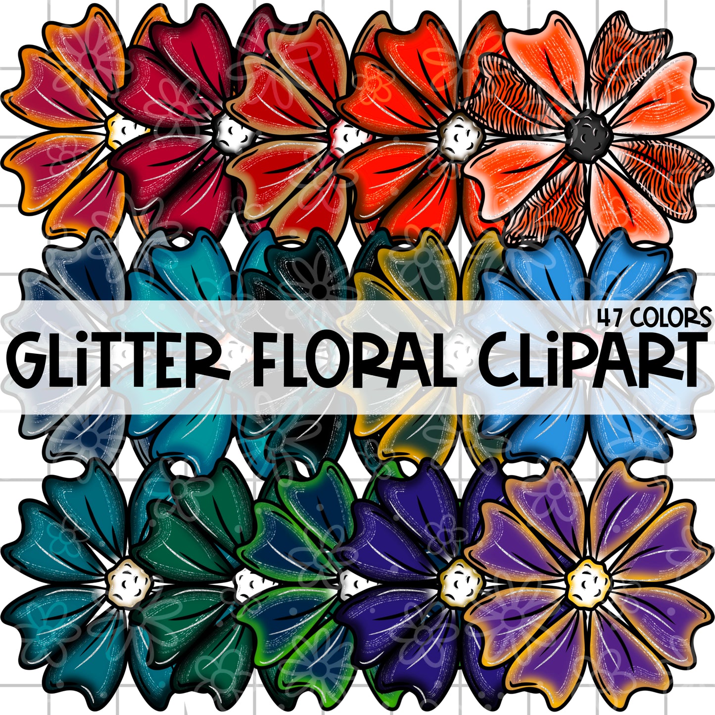 Glitter Floral Clipart | September Clipart 25