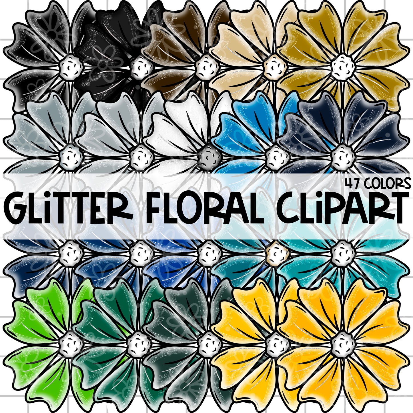 Glitter Floral Clipart | September Clipart 25
