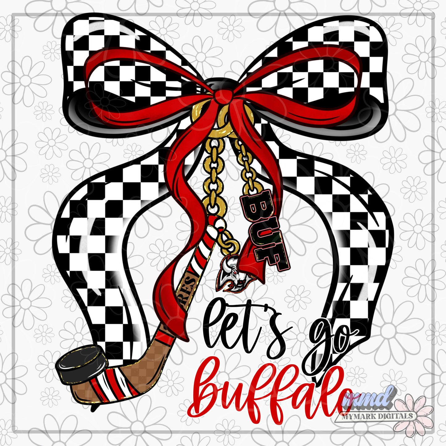 Bow Keychain Charm Buffalo Hockey | PNG | Retro