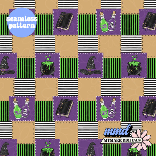 Patchwork Witches Brew Seamless | Repeating Pattern  | July 2026