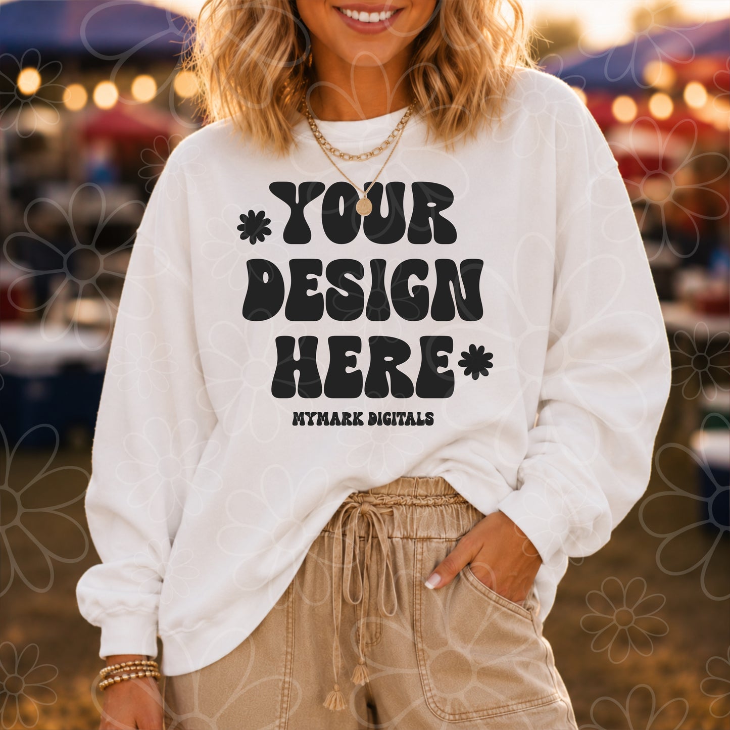 Gildan 18000 White Sweatshirt Crewneck Mockup | Oversized Trendy Mockup | Football Tailgate Mockup