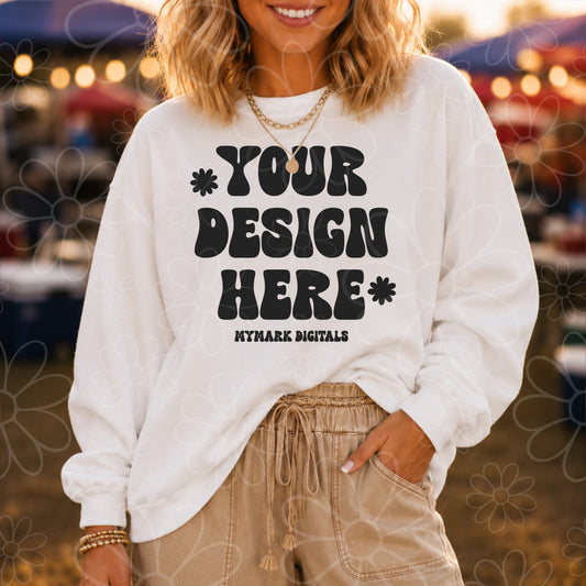 Gildan 18000 White Sweatshirt Crewneck Mockup | Oversized Trendy Mockup | Football Tailgate Mockup