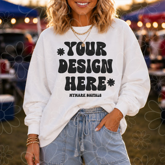 Gildan 18000 White Sweatshirt Crewneck Mockup | Oversized Trendy Mockup | Football Tailgate Mockup