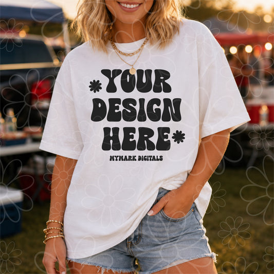 Gildan 5000 White Shirt Mockup | Oversized Trendy Mockup | Football Tailgate Mockup