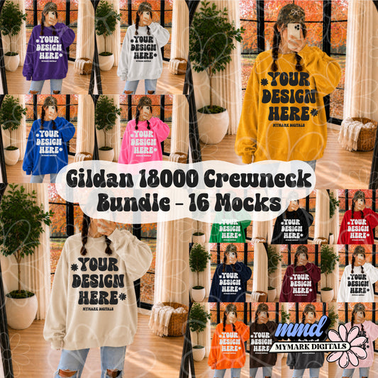 Bundle | Gildan 18000 Crewneck Sweatshirt Mockups | Ball Cap and Mirror Selfie Mock Ups | Fall Mockups | 16 Mocks