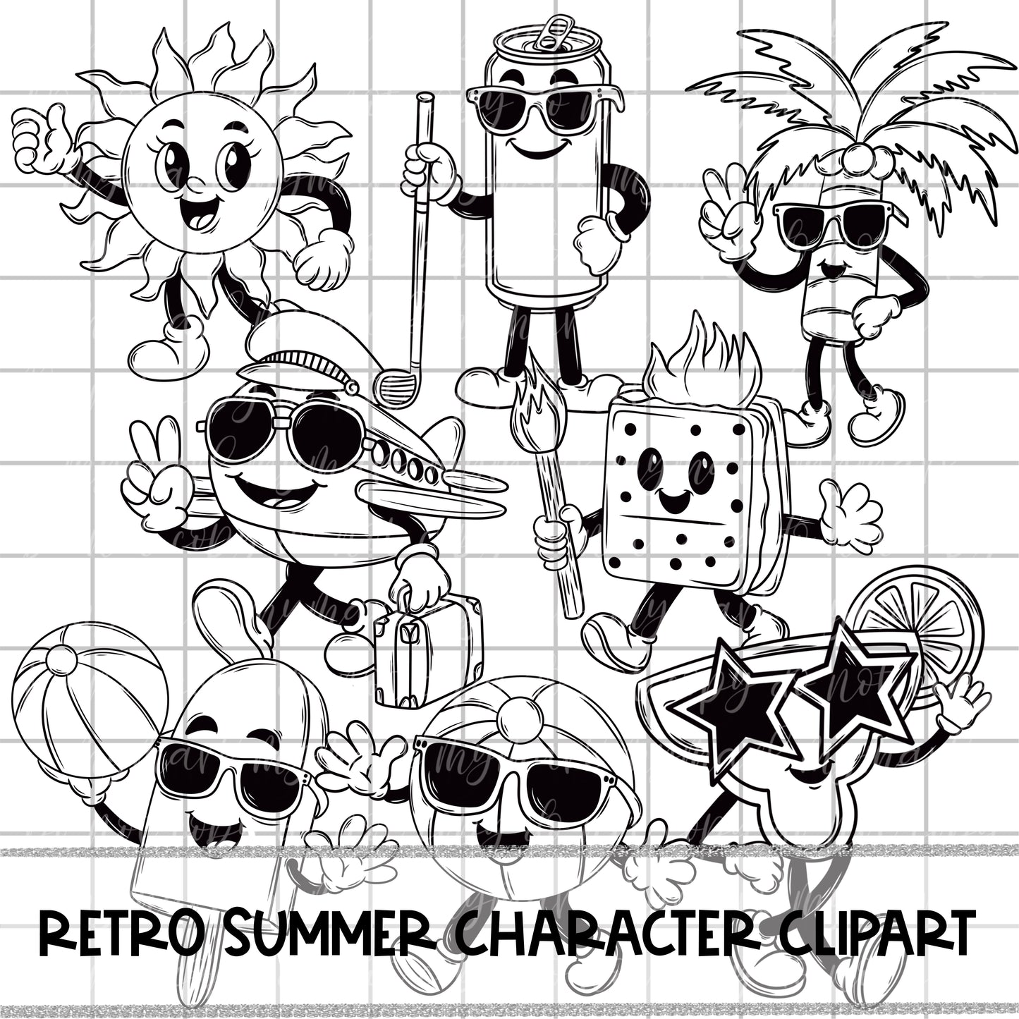 RETRO SUMMER CHARACTER CLIPART - May 25’