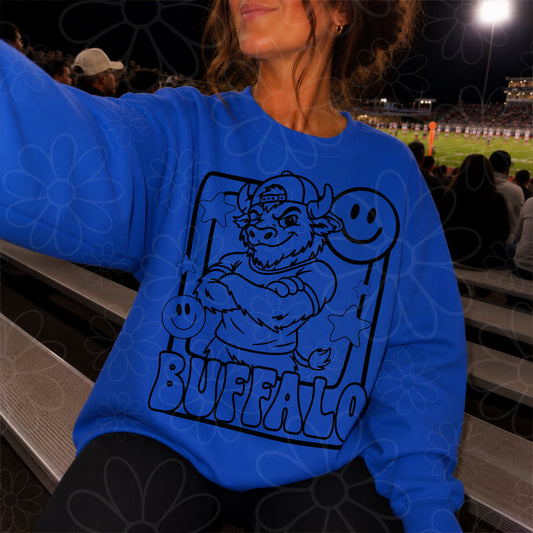 Buffalo Mascot Frame | Single Color | Colorable - NOT for RESALE as DIGITAL | PNG