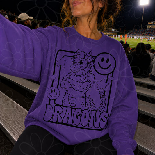 Dragons Mascot Frame | Single Color | Colorable - NOT for RESALE as DIGITAL | PNG