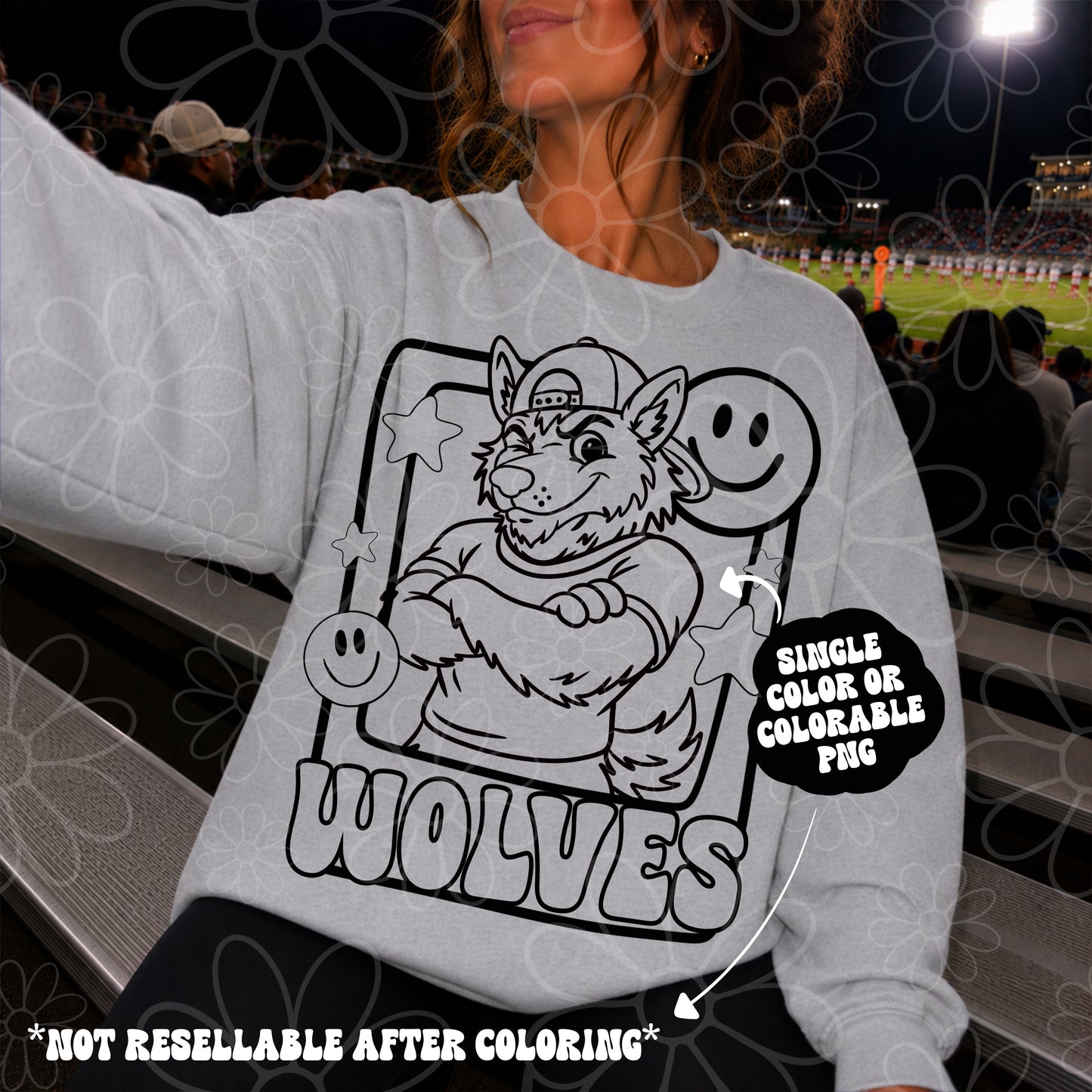 Wolves Mascot Frame | Single Color | Colorable - NOT for RESALE as DIGITAL | PNG