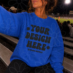 Gildan 18000 Royal Blue Crewneck Sweatshirt Mockup | Football Stands Mock | Friday Night Lights Shirt Mock Up