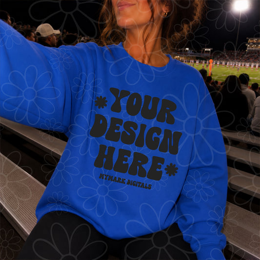 Gildan 18000 Royal Blue Crewneck Sweatshirt Mockup | Football Stands Mock | Friday Night Lights Shirt Mock Up