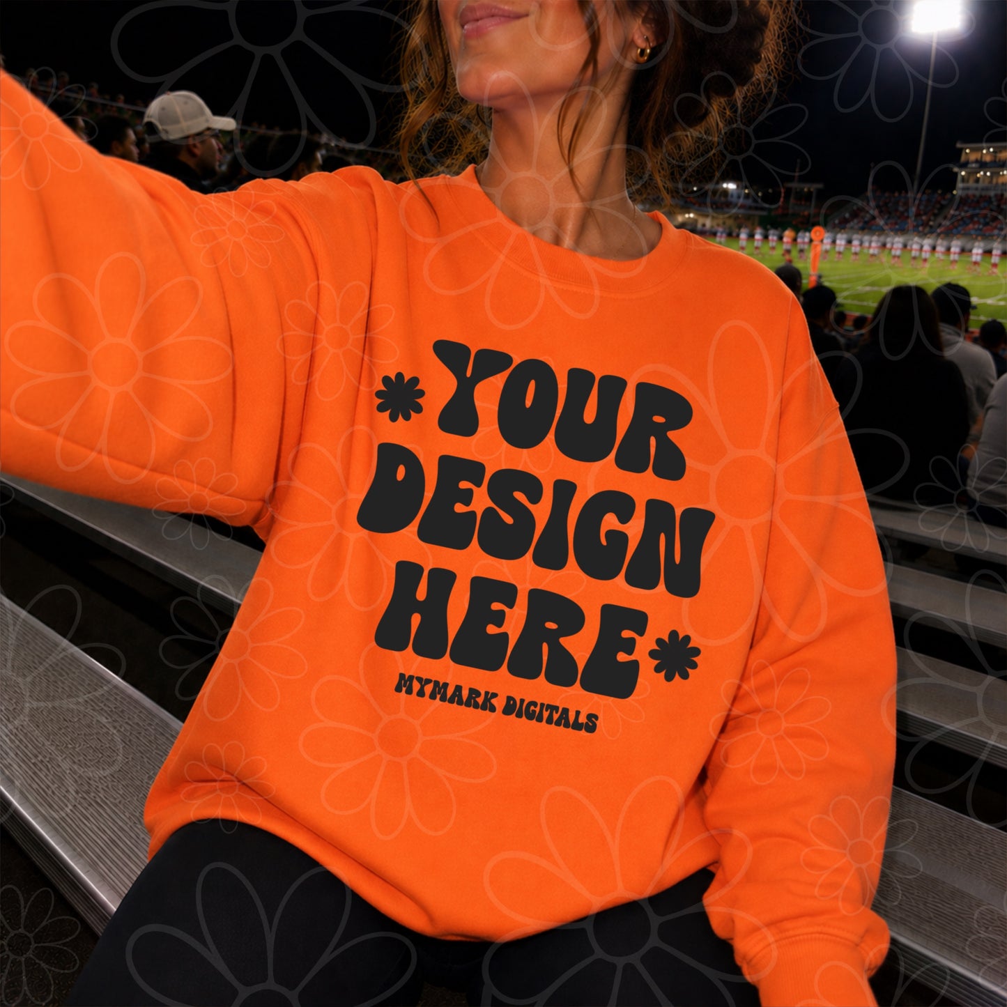 Gildan 18000 Orange Crewneck Sweatshirt Mockup | Football Stands Mock | Friday Night Lights Shirt Mock Up
