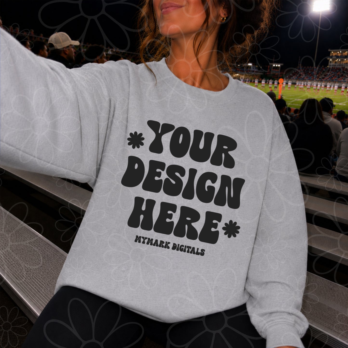 Gildan 18000 Sport Grey Crewneck Sweatshirt Mockup | Football Stands Mock | Friday Night Lights Shirt Mock Up