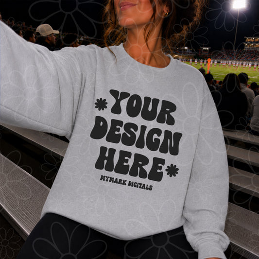 Gildan 18000 Sport Grey Crewneck Sweatshirt Mockup | Football Stands Mock | Friday Night Lights Shirt Mock Up