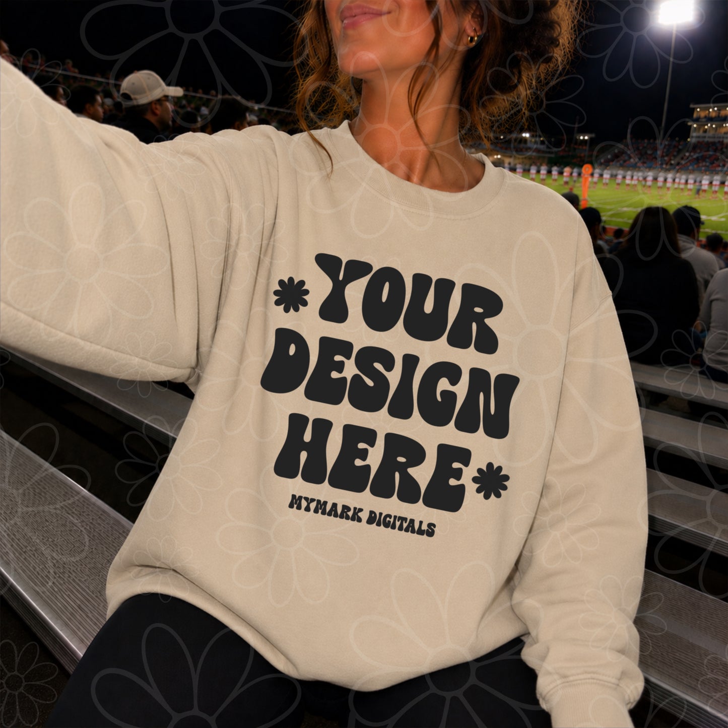 Gildan 18000 Sand Crewneck Sweatshirt Mockup | Football Stands Mock | Friday Night Lights Shirt Mock Up