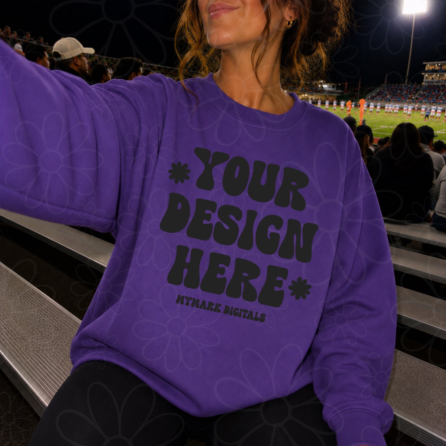 Gildan 18000 Purple Crewneck Sweatshirt Mockup | Football Stands Mock | Friday Night Lights Shirt Mock Up (Copy)