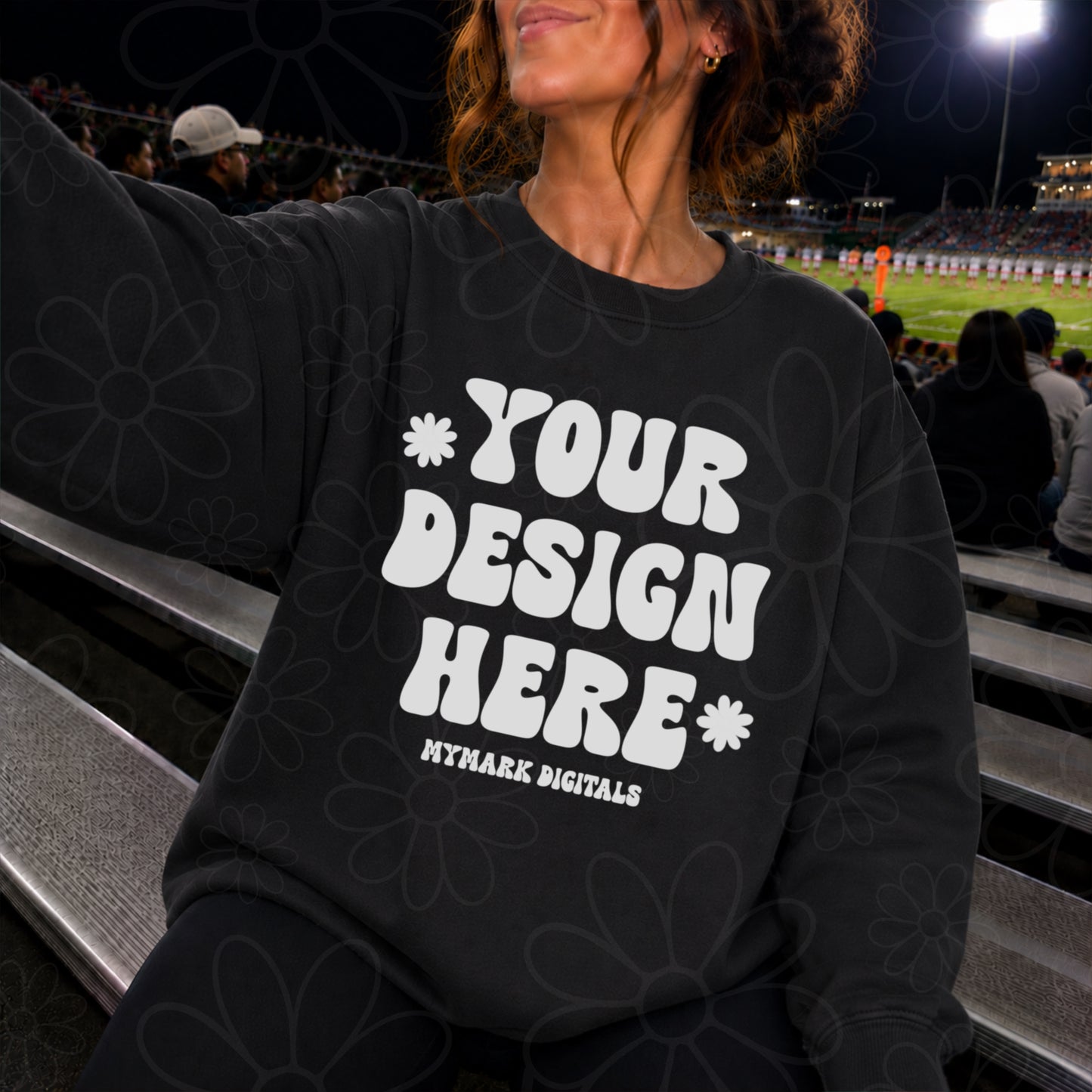 Gildan 18000 Black Crewneck Sweatshirt Mockup | Football Stands Mock | Friday Night Lights Shirt Mock Up