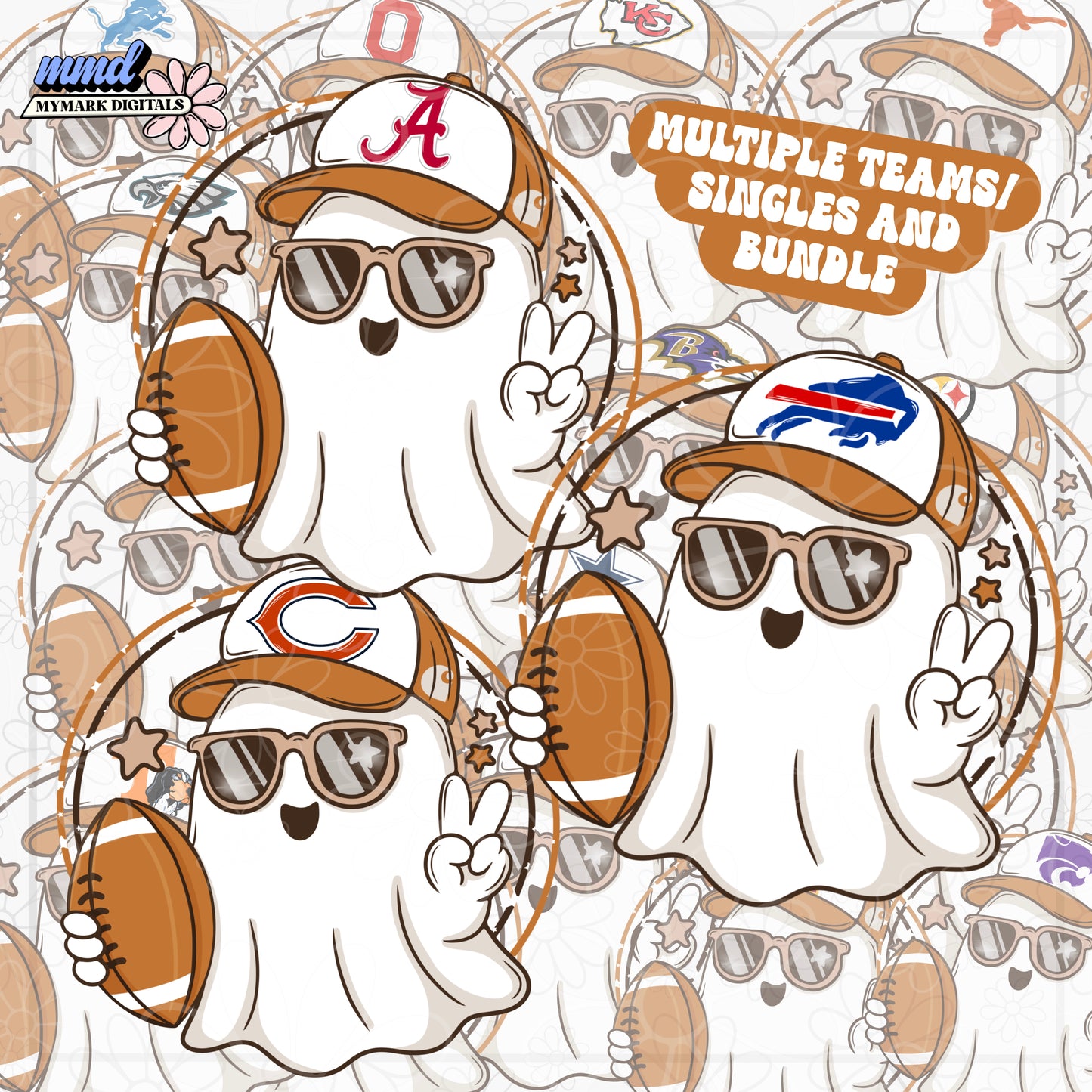 Football Car-heart Ghost **MULTIPLE TEAMS AVAILABLE**