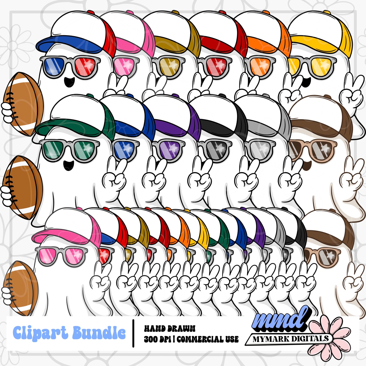 Football Ghosts | Spooky Fall Football | Clipart | Aug26