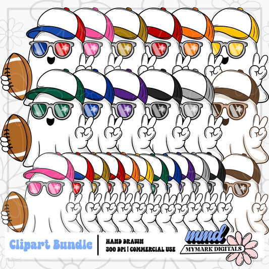 Football Ghosts | Spooky Fall Football | Clipart | Aug26