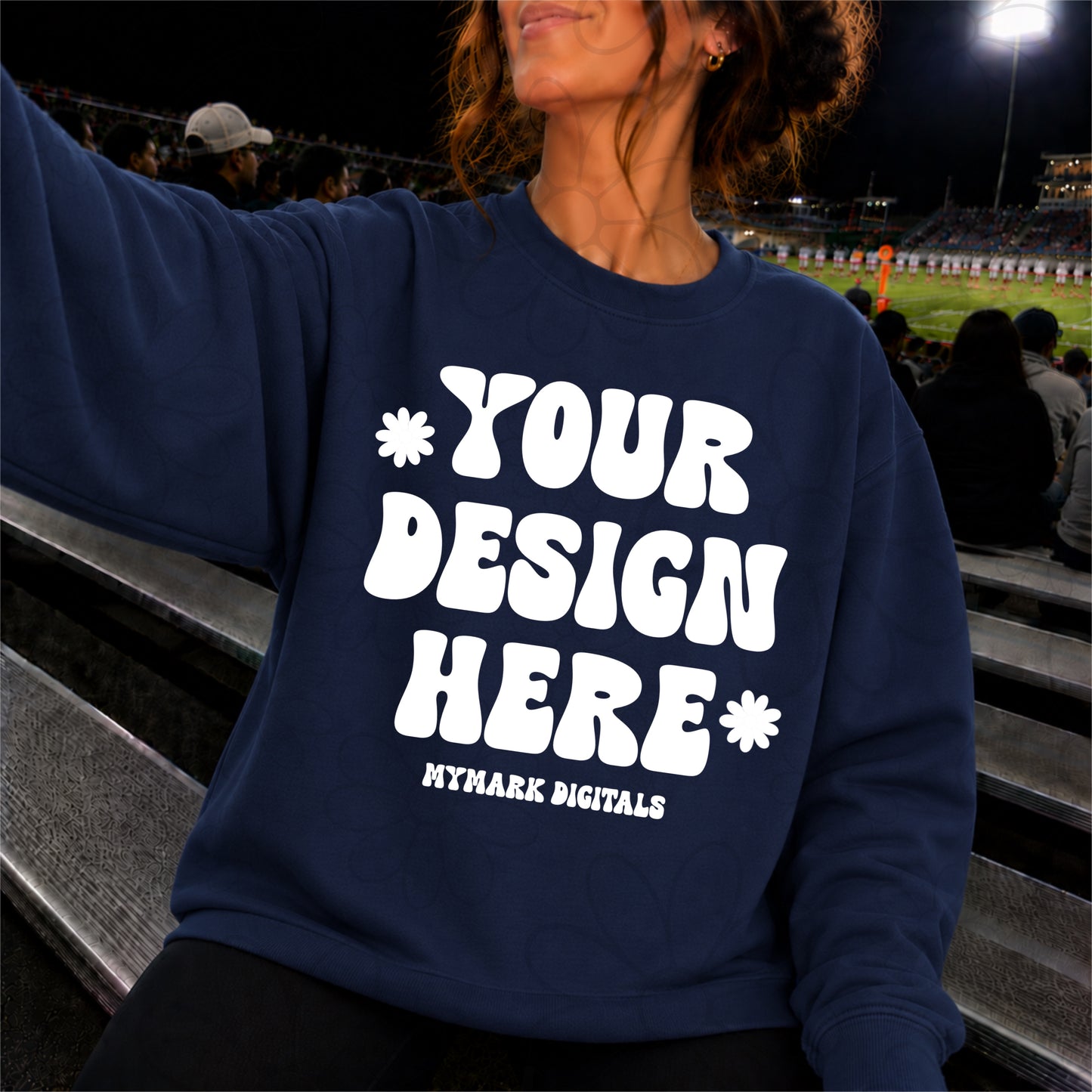 Gildan 18000 Navy Crewneck Sweatshirt Mockup | Football Stands Mock | Friday Night Lights Shirt Mock Up