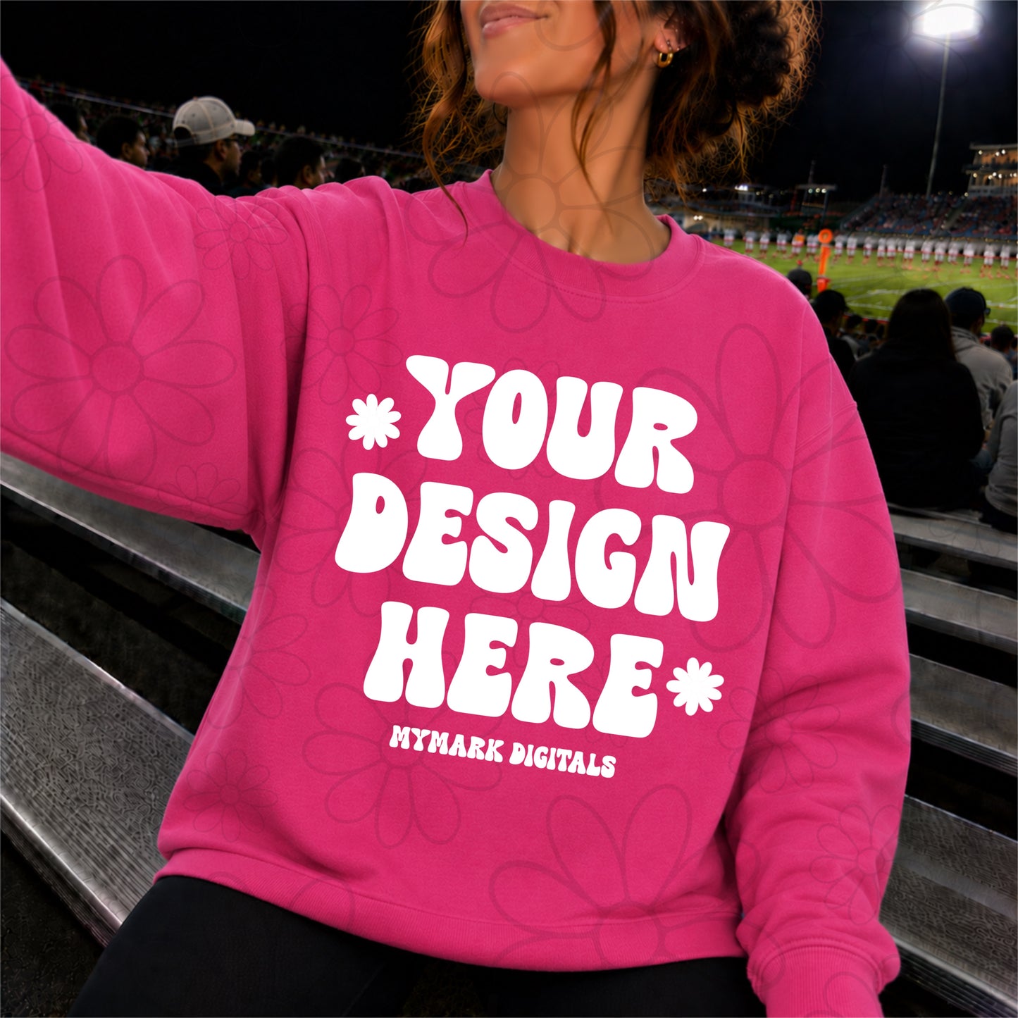 Gildan 18000 Helicona Pink Crewneck Sweatshirt Mockup | Football Stands Mock | Friday Night Lights Shirt Mock Up (Copy) (Copy)