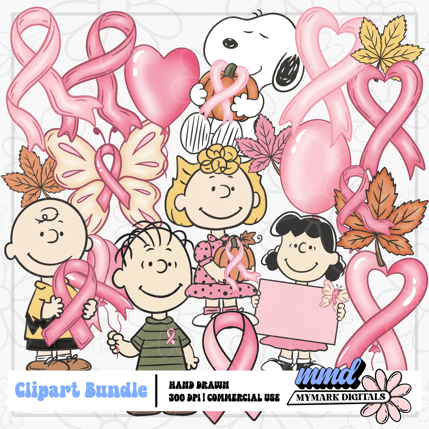 Peanut Cartoon Pinktober Clipart | LIMITED EXCLUSIVE SET | INCLUDES Outlines