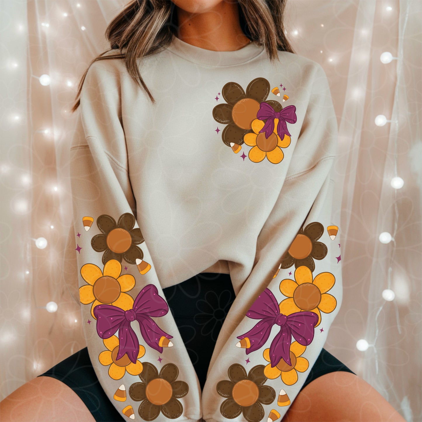 Fall Retro Floral with Sleeves | Includes Distressed Version PNG