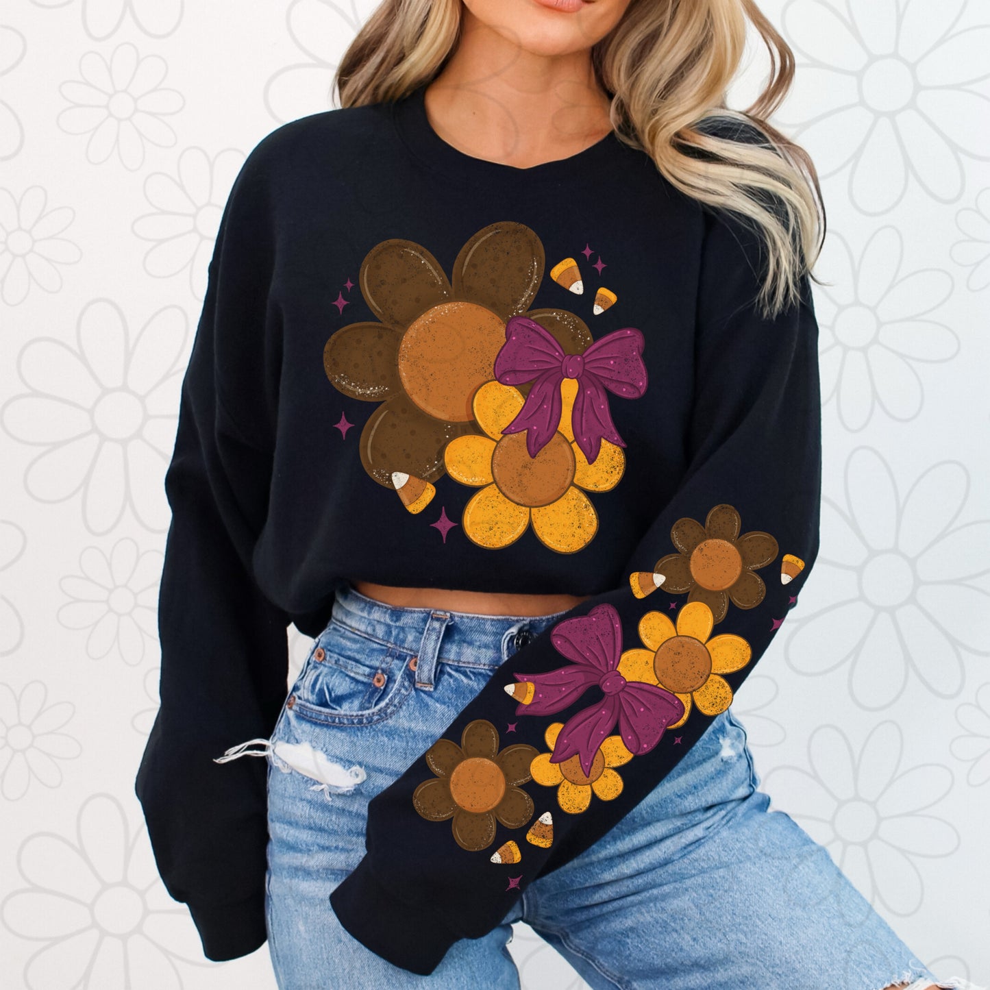 Fall Retro Floral with Sleeves | Includes Distressed Version PNG