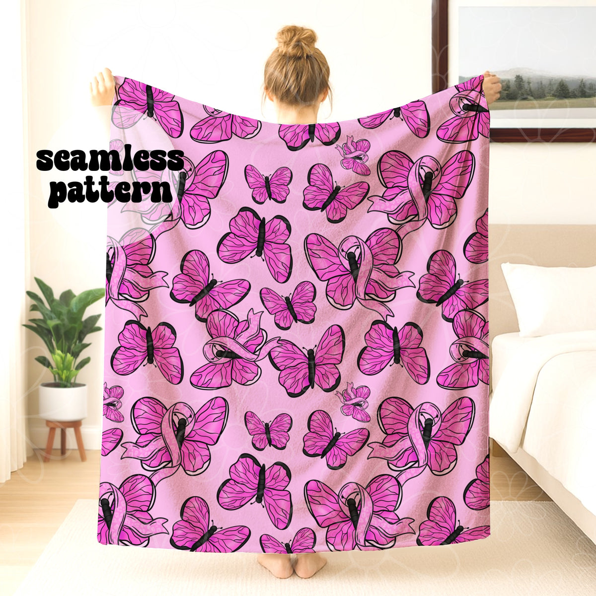 Breast Cancer Awareness Butterflies Seamless | Repeating Pattern