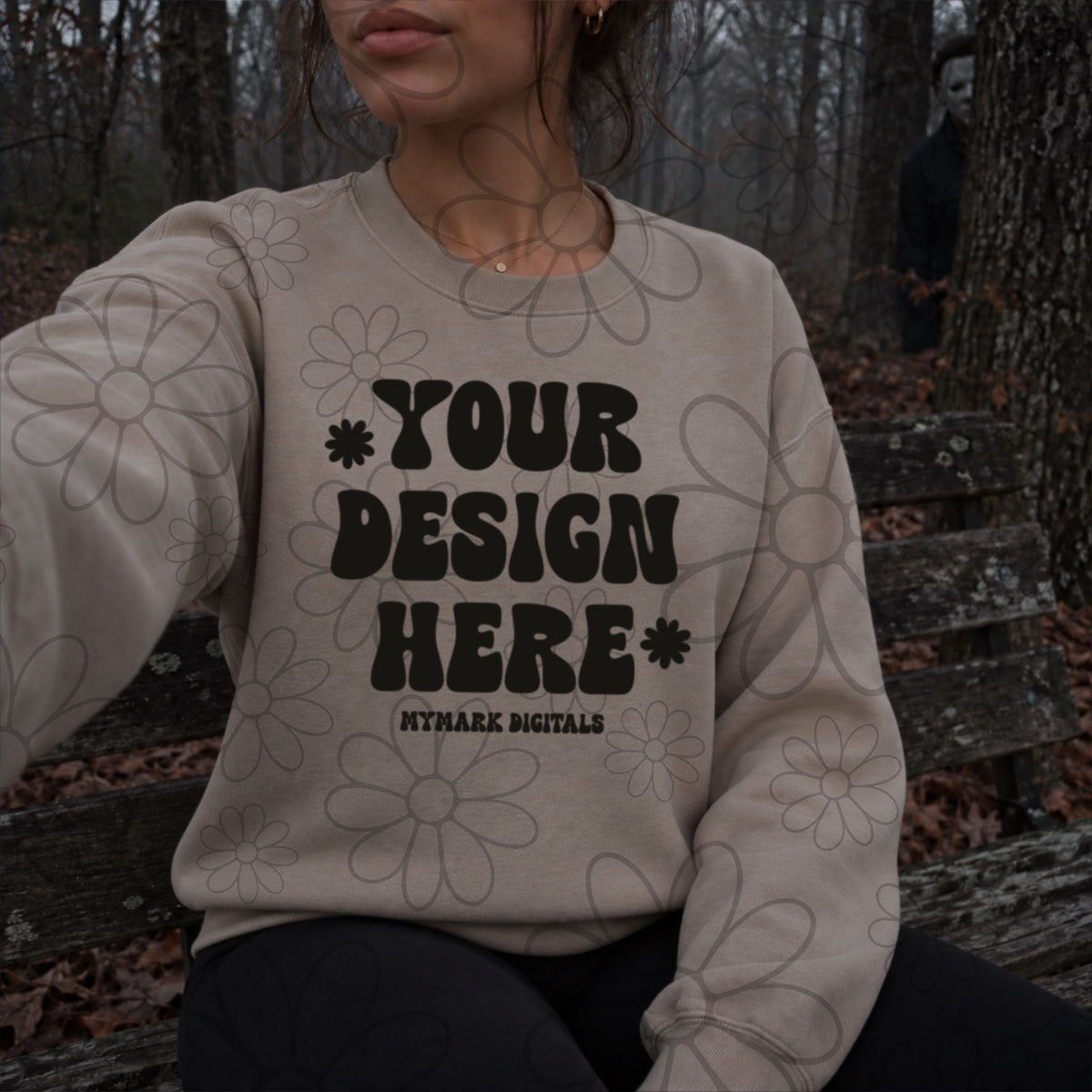Gildan 18000 Sand Crewneck Sweatshirt Mock Up |  Halloween Mockup | Spooky Mock