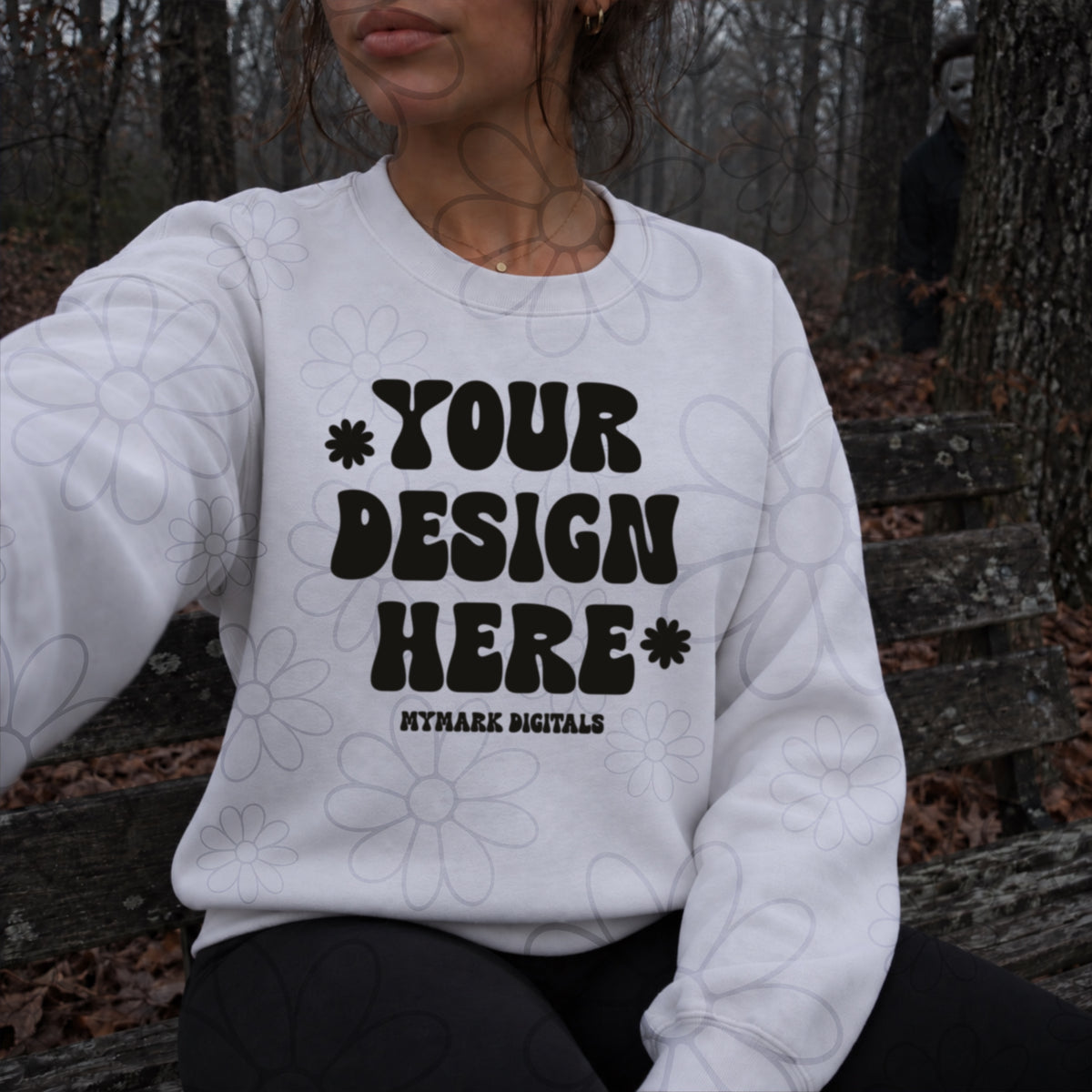 Gildan 18000 White Crewneck Sweatshirt Mock Up |  Halloween Mockup | Spooky Mock