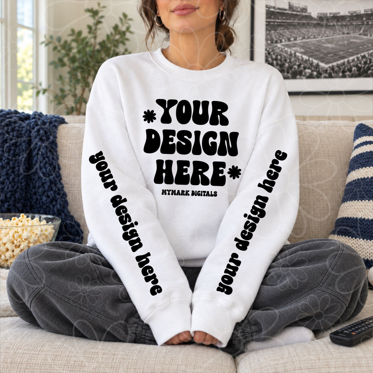 Lifestyle White Crewneck Sleeves Mockup