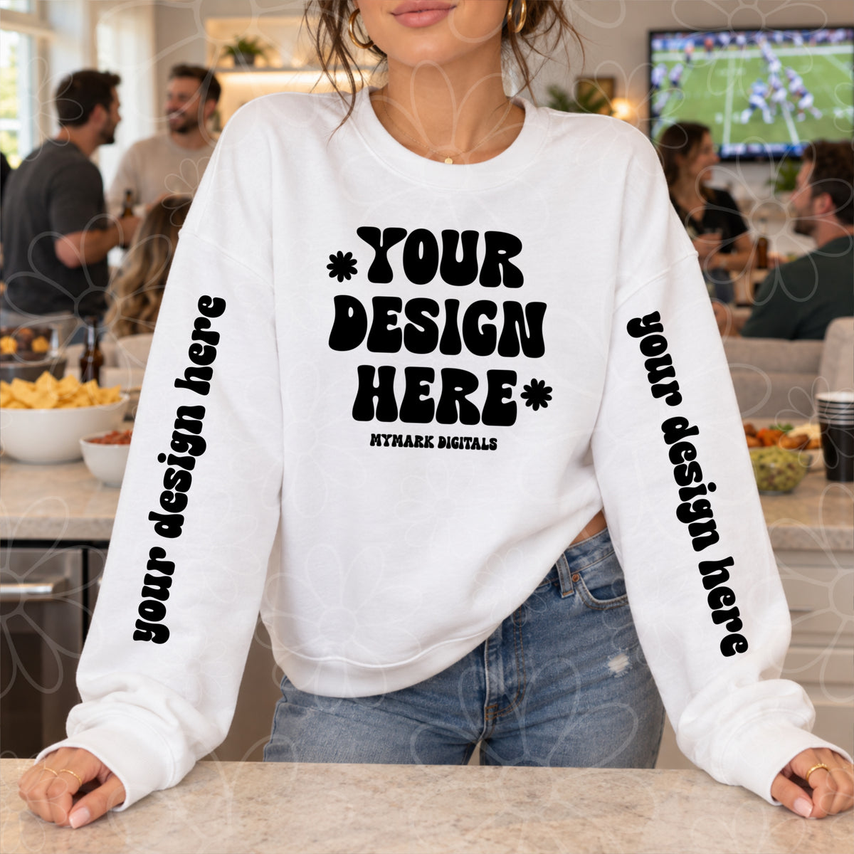 Football White Crewneck Sleeves Mockup