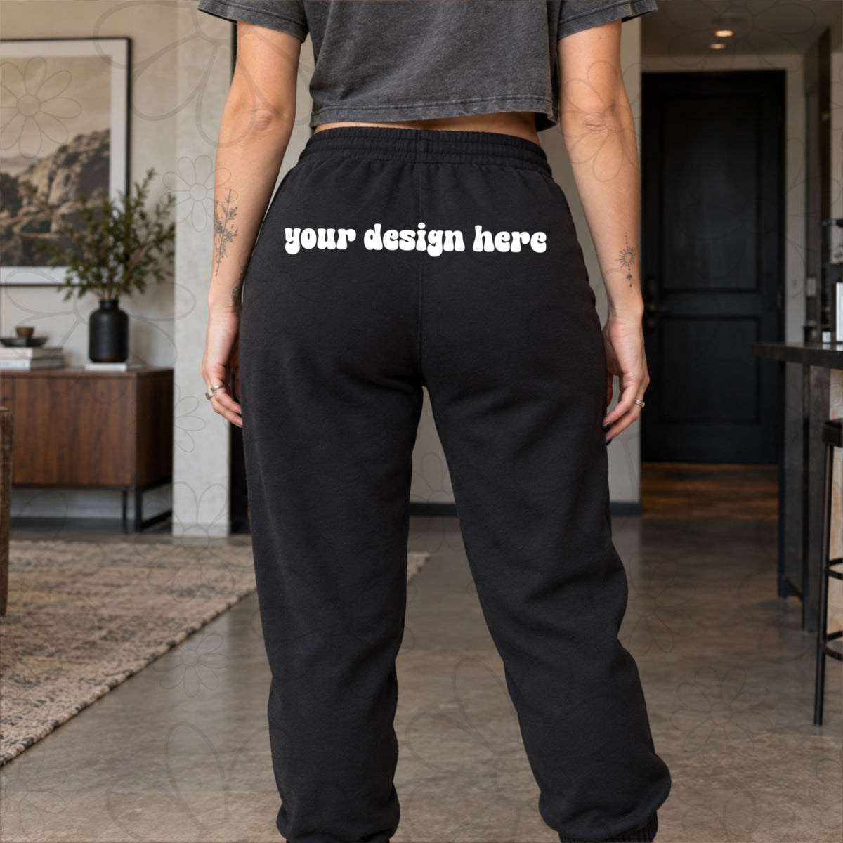 Lifestyle Black Joogers Back View Mockup