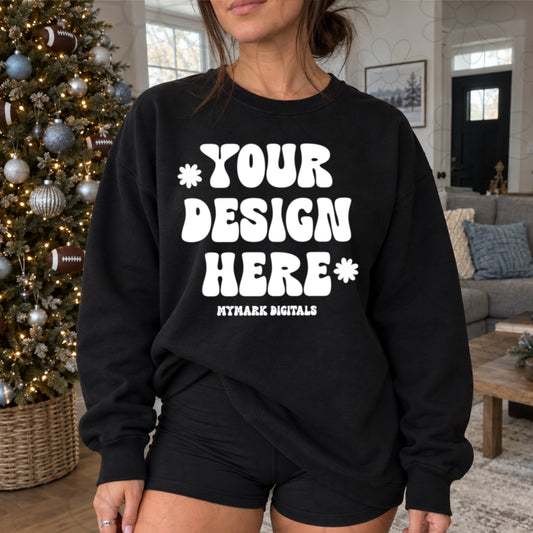 Edgy Christmas Football Blank Crewneck Sweatshirt Mockup
