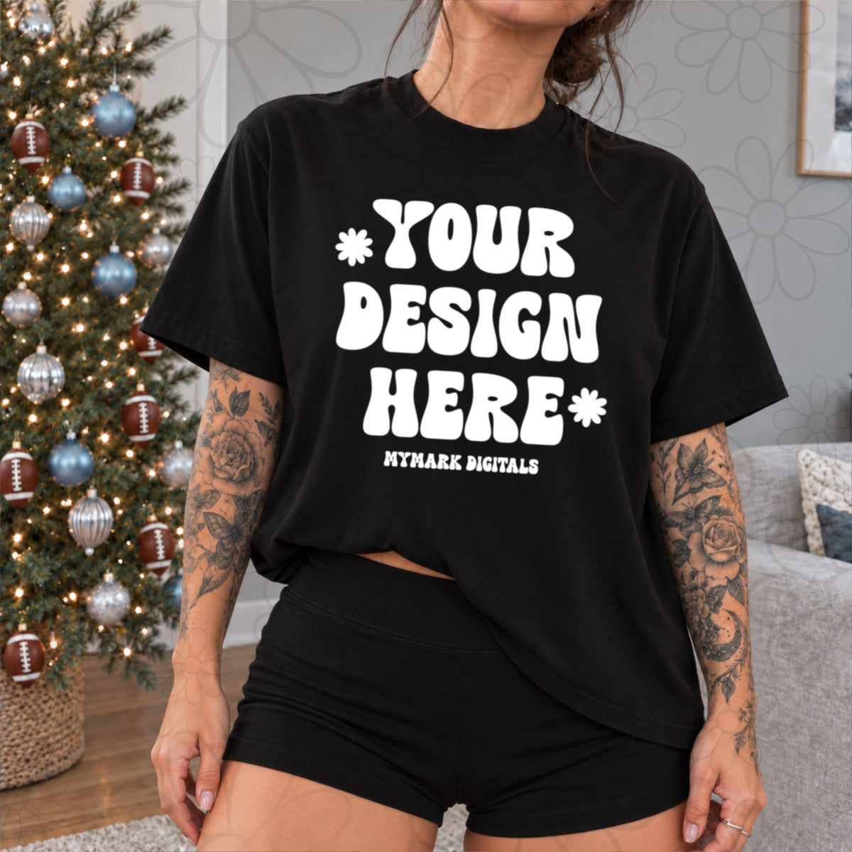 Edgy Christmas Football Blank Tee Mockup