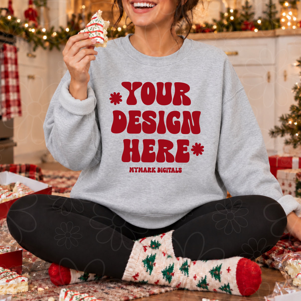 Christmas Cake Ash Grey Crewneck Sweatshirt Mock Up