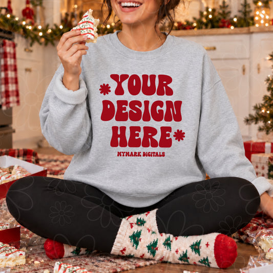 Christmas Cake Ash Grey Crewneck Sweatshirt Mock Up