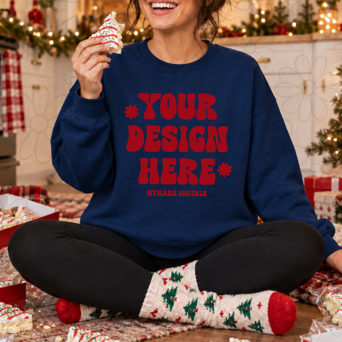 Christmas Cake Navy Crewneck Sweatshirt Mock Up