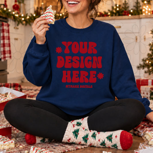 Christmas Cake Navy Crewneck Sweatshirt Mock Up