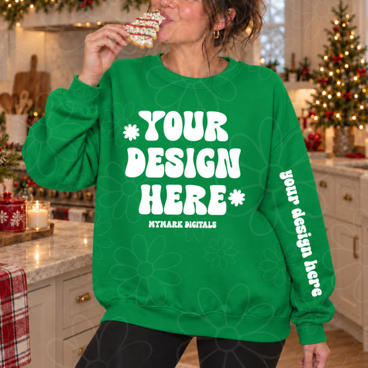 Christmas Cake Irish Green Crewneck Sweatshirt Kitchen Mock Up