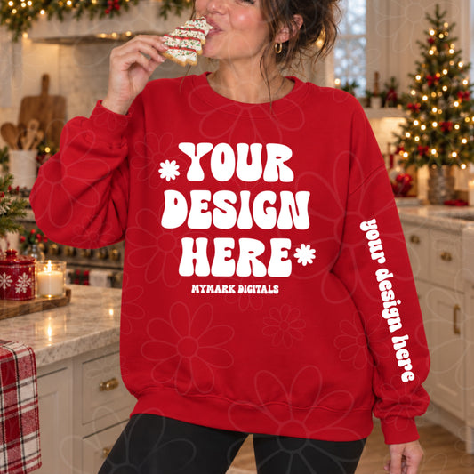 Christmas Cake Red Crewneck Sweatshirt Kitchen Mock Up